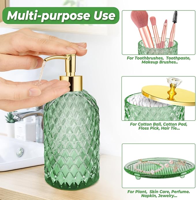 Jenseits Emerald Green Glass Bathroom Set 4 Piece - Image 3