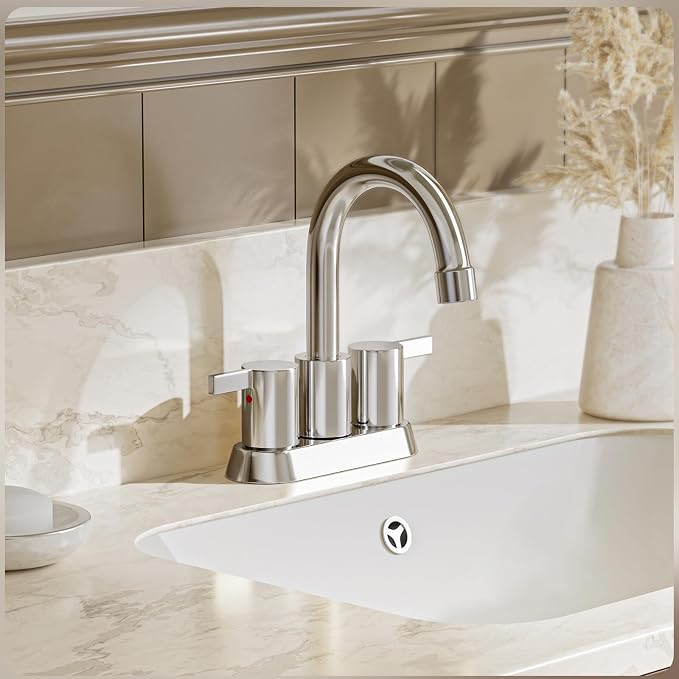 Phiestina 4 Inch Centerset 2 or 3 Holes 2 Handle Chrome Lead-Free Bathroom - Image 4