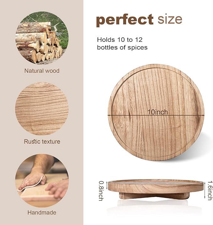 Round Decorative Tray Wood Bathroom Counter Organizer Farmhouse Kitchen Decor - Image 6