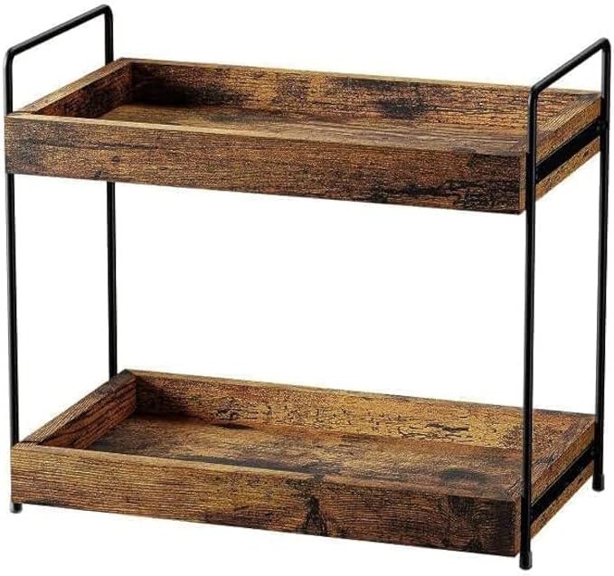 2 Tier Bathroom Counter Organizer Wood Bathroom Storage Shelf Spice Rack by mahueeol