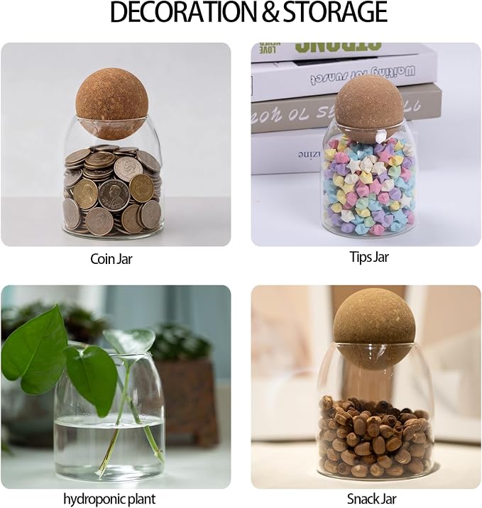 1 Pack 5.5 In Glass Storage Container, Ball Cork Jar Decorative Organizer - Image 5