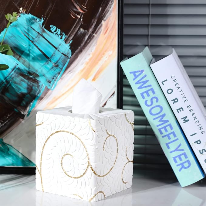 Hymmah Modern Square Tissue Box Cover Holder, Bathroom Accessories Decor Unique - Image 5