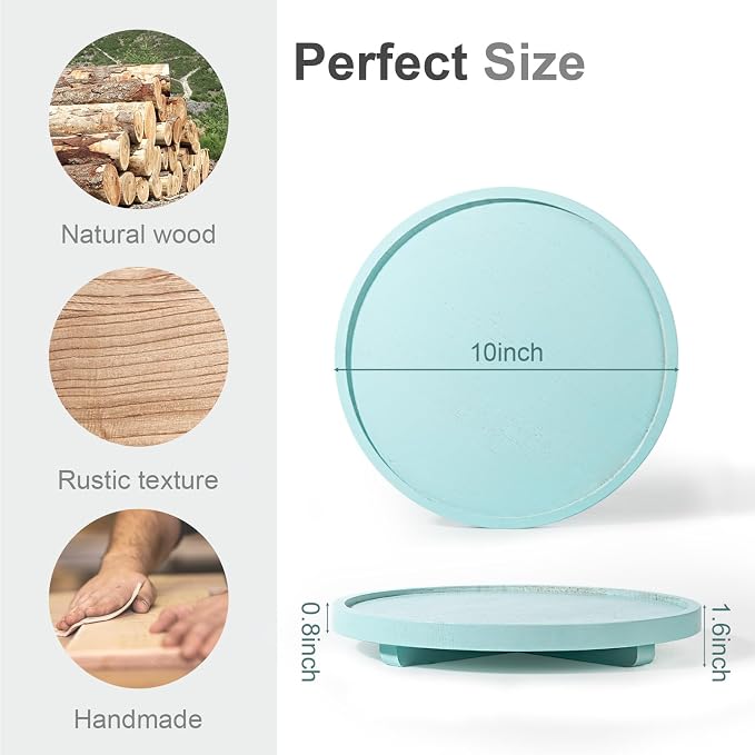 Round Decorative Tray Wood Bathroom Counter Organizer Farmhouse Kitchen Decor - Image 5