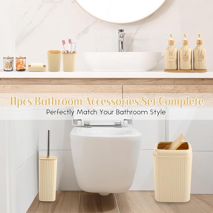 Bathroom Set 17PCS Beige Bathroom Accessories Set Bathroom Sets - Image 3