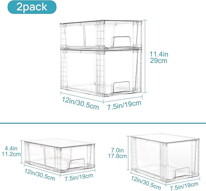 Vtopmart 4 Pack Clear Stackable Storage Drawers, Under Sink and Kitchen - Image 3