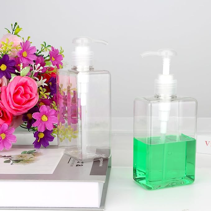 280ml Pump Bottle Dispenser Jansburg 2 Pack Refillable Flat Square Plastic - Image 7