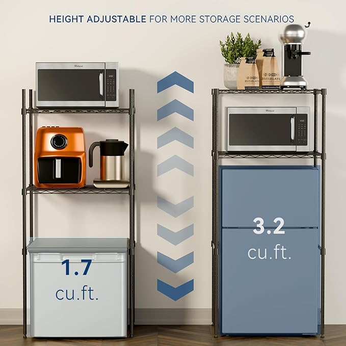2-Tier Mini Fridge and Microwave Storage Shelf, Adjustable Height Metal Small - Image 6