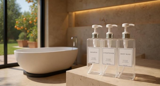 Modern Design Shampoo and Conditioner Dispenser, Large 27oz Shower Soap - Image 9