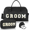 2 Pcs Wedding Weekender Bag Bride Groom Duffle Bag Chenille Letter Patch Travel by Bulyoou