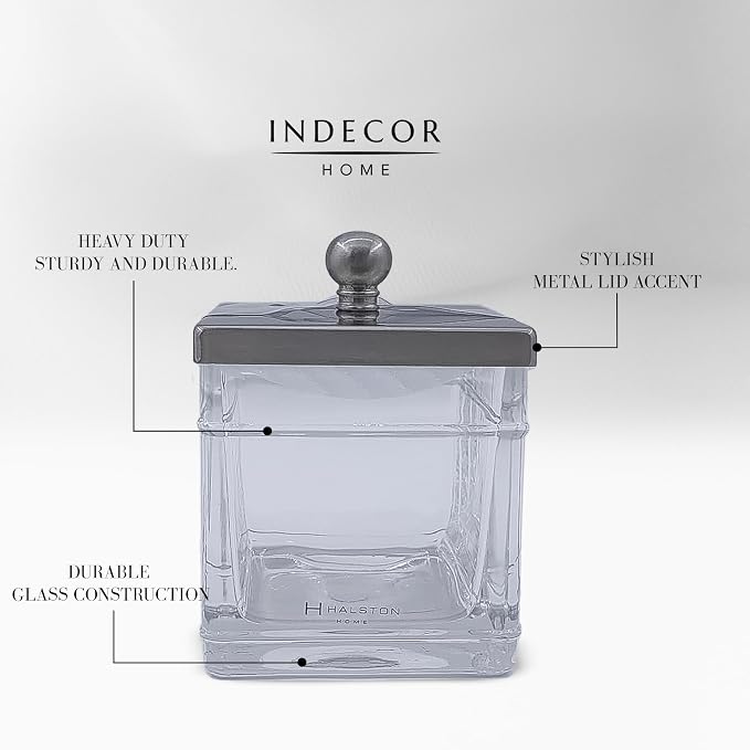 Apothecary Glass Cotton Jar Holder Brushed Nickel Stainless Steel Lid, Elegant - Image 7