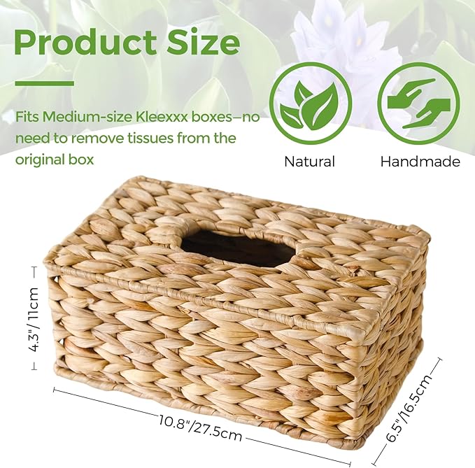 Rectangle Wicker Tissue Box Cover Fits 120-Count / 160-Count Boxes, Natural - Image 2