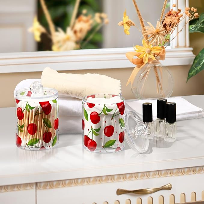 2 Pack Qtip Holder Dispenser for Cotton Ball Cherry Fruits Cotton Swab Round - Image 7