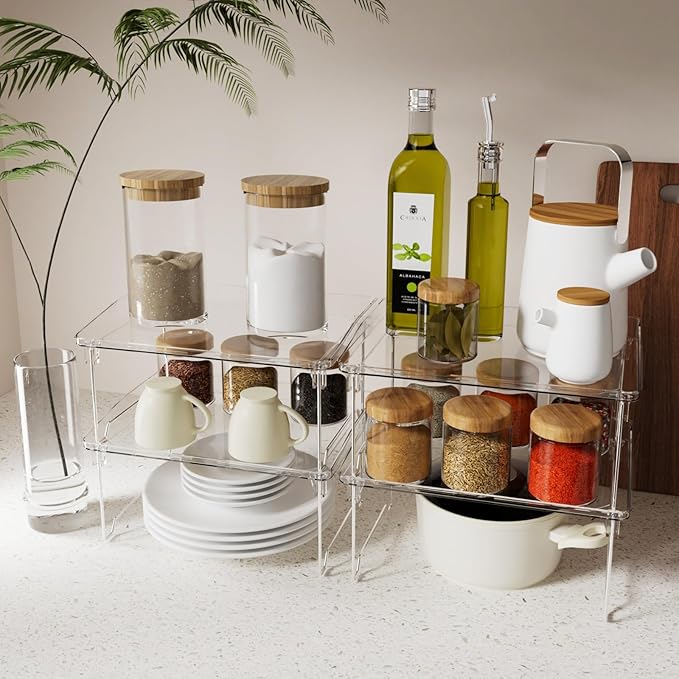 2 Pcs Cabinet Organizer Shelf, Stackable Kitchen Counter Shelves, Spice Rack - Image 2