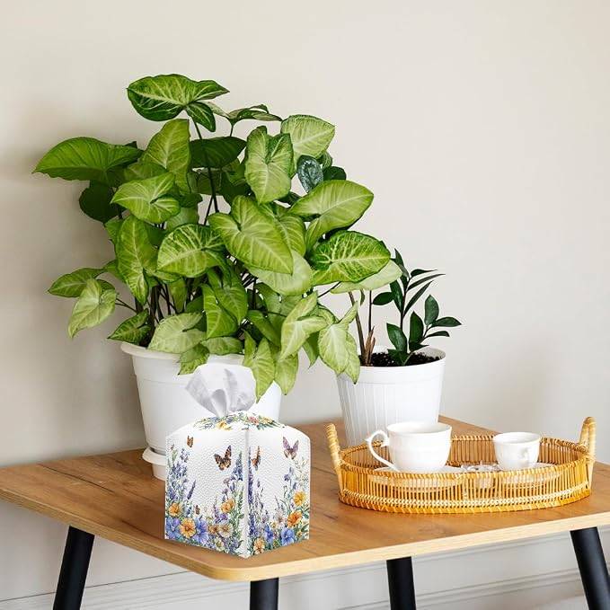 Wildflower Tissue Box Cover Colorful Spring Butterfly Garden Leather Tissue Box - Image 6