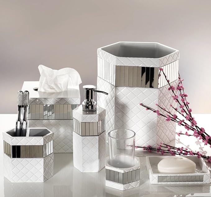 Creative Scents Quilted Mirror White Tissue Box Cover Square - Image 2