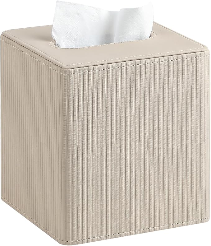 Tissue Box Cover Square with Magnetic Closure, PU Leather Tissue Box Holder by Cretkhp