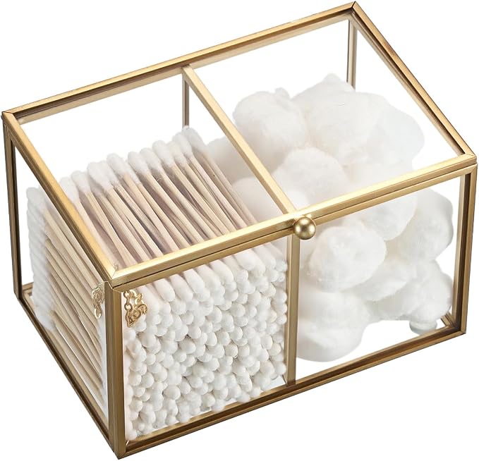 Hipiwe 2 Slots Glass Qtip Holder Gold Q-tip Storage Box - Image 9