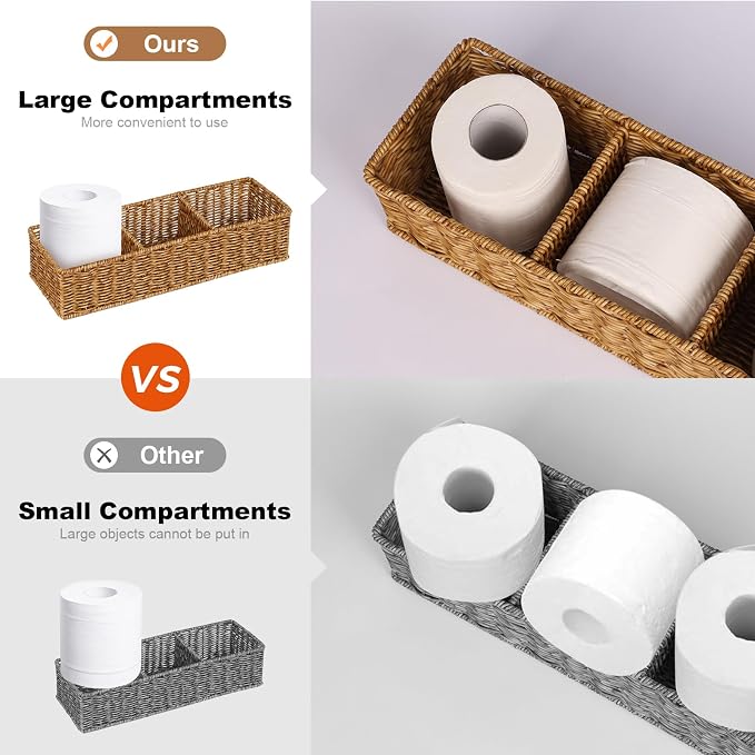 Wicker Toilet Paper Basket: 3 Water-resistant Compartments Organizer - Image 2