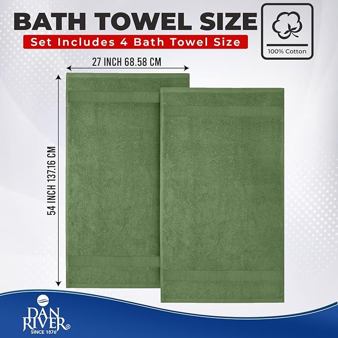 DAN RIVER Bath Towels Set of 4, 27 x 54 Inches, 100% Cotton, Larger & Lighter - Image 2
