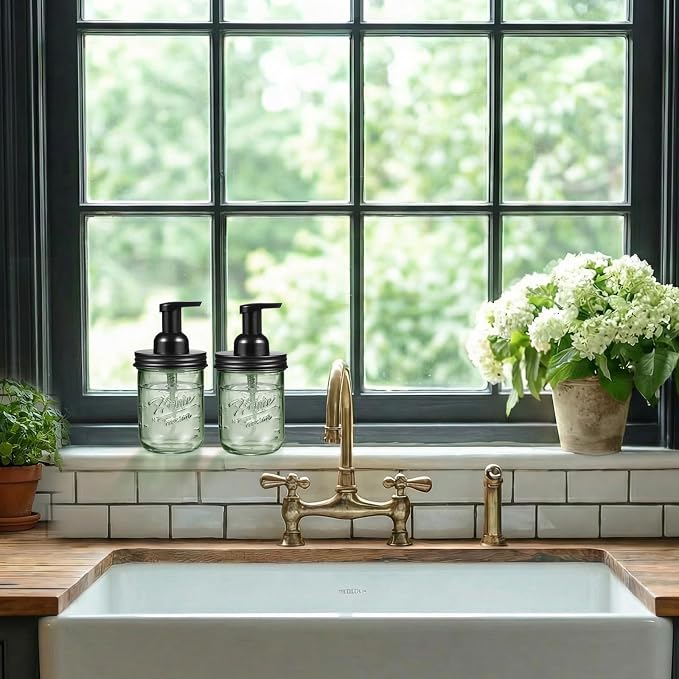 SheeChung Mason Jar Foaming Soap Dispenser, Stainless Steel Lid, BPA Free Pump - Image 2