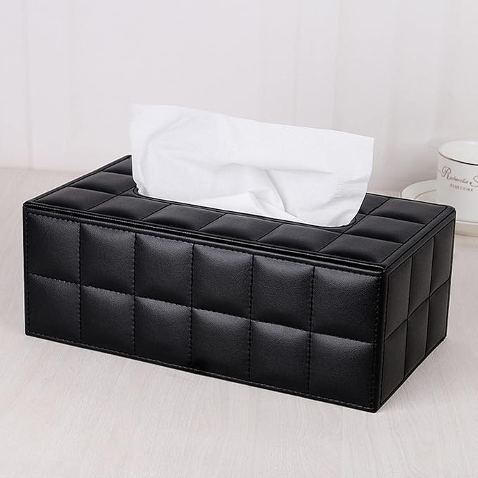High-end Fashion PU Leather Tissue Box Holder Business Black, Rectangular - Image 3