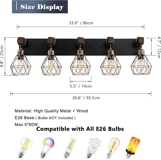 Farmhouse Bathroom Vanity Light Fixtures, 5-Light Wood Bathroom Light Fixtures - Image 3