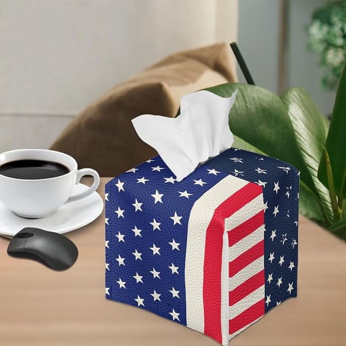 American Flag Tissue Box Holder Stylish Leather Square Tissue Box Cover - Image 4