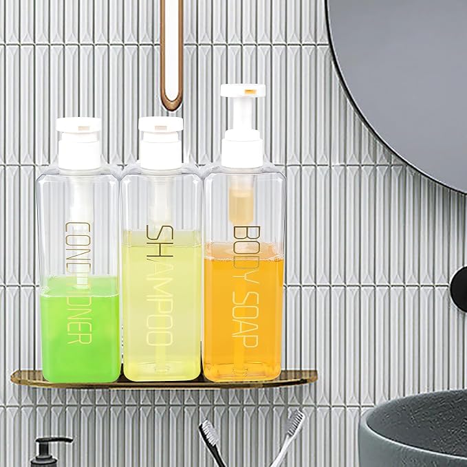 Shampoo and Conditioner Dispenser Shower Soap Bottles 3 Pack 550ml/18.6oz - Image 5