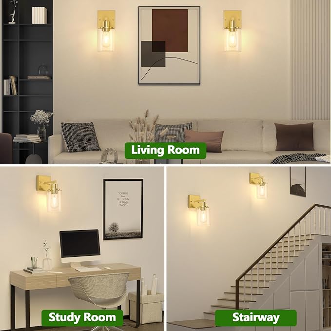 Licperron Gold Wall Sconces Set of 2, Bathroom Sconces Wall Lighting - Image 7