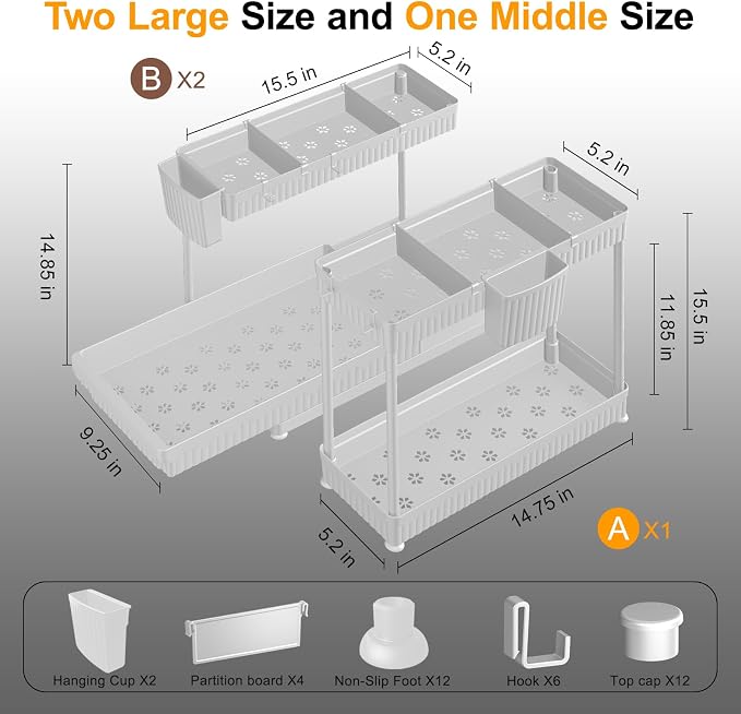 3 Pack Multi-Purpose Under Sink Organizers and Storage, 2026 L-Shaped Pull Out - Image 6