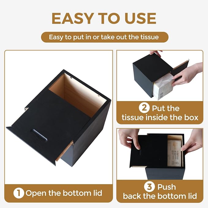 Wood Tissue Box Cover Square, Decorative Cube Facial Wooden Tissue Box Holder - Image 4