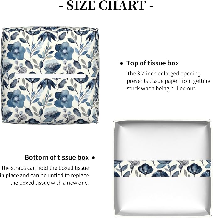 Watercolor Blue Floral Tissue Box Cover Square - Image 5