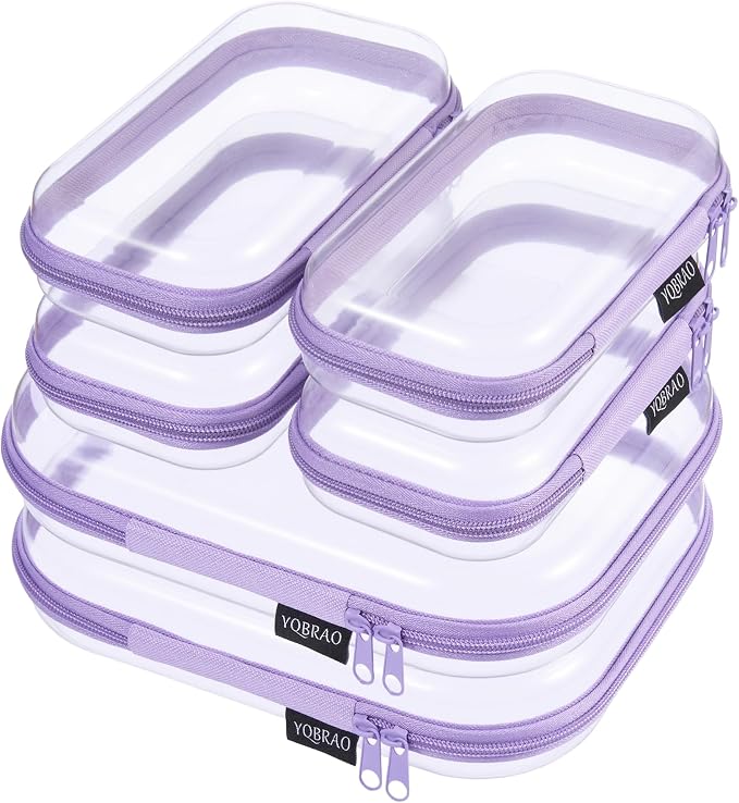 6 Pack Clear Hard Shell Zipper Case, Hard Plastic Organizer Pouches by Unknown