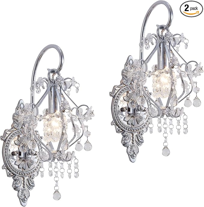 Silver Crystal Vintage Wall Sconces Set of 2 Indoor Hardwired Wall Light Fixture by Fetason