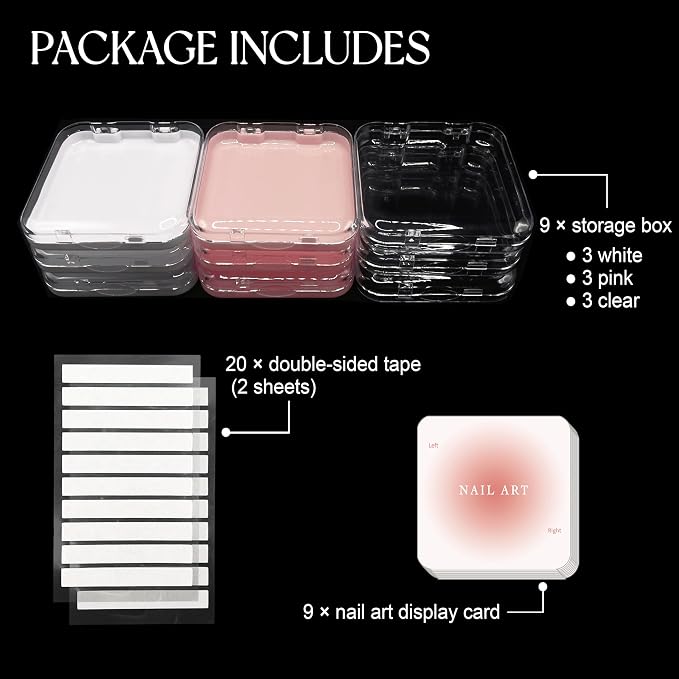 9 Pcs Press On Nail Storage Box in 3 Colors, Acrylic Fake Nail Case - Image 5