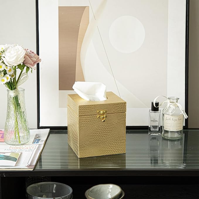 Gold Tissue Box Cover, Elegant Square Tissue Box Holder - Image 5
