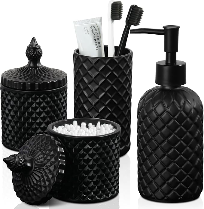 Matte Black Bathroom Accessories Set, 4 Pack Black Bath Accessory Sets Complete by RYTOXILOBrightenUpYourHome