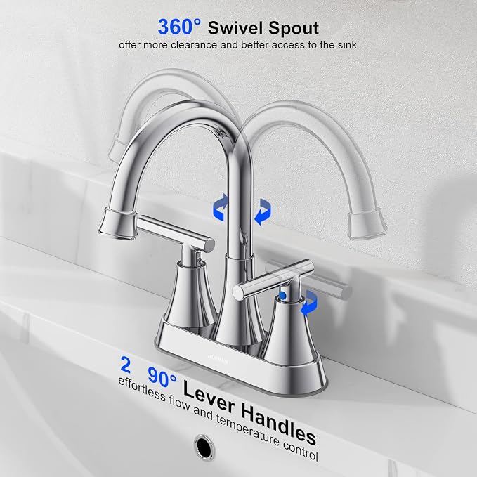 Bathroom Faucets for Sink 3 Hole, Hurran 4 inch Chrome Bathroom Sink Faucet - Image 4