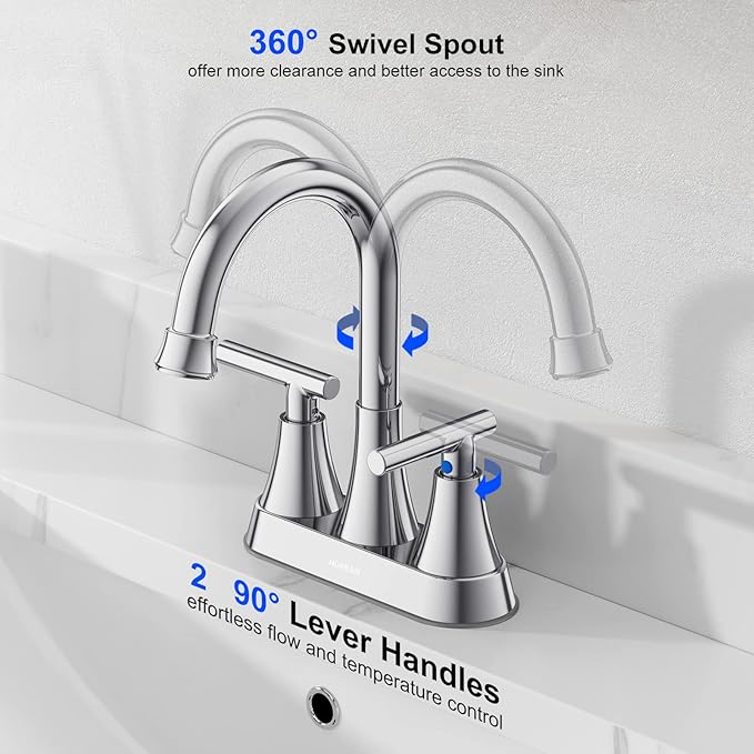 Bathroom Faucets for Sink 3 Hole, Hurran 4 inch Chrome Bathroom Sink Faucet - Image 3