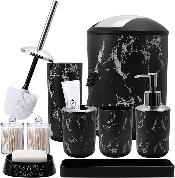 Black Marble Bathroom Accessories Set, Vanity Tray, Soap Dispenser, Soap Dish by BetterbathroomwithXLHOME