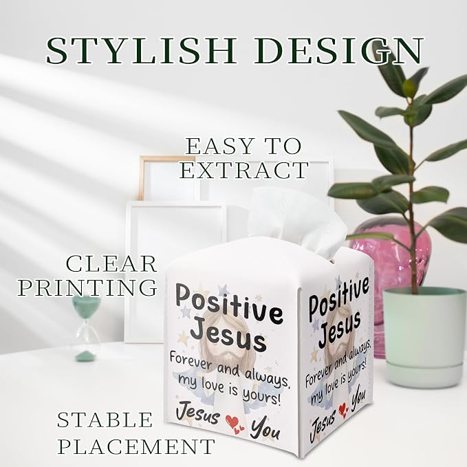 Positive Jesus Tissue Box Cover Square, Catholic Religious Waterproof Leather - Image 5