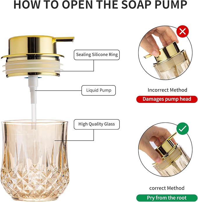 Glass Soap Dispenser, Glod Bathroom Hand Liquid Soap Dispensers, Refillable - Image 3