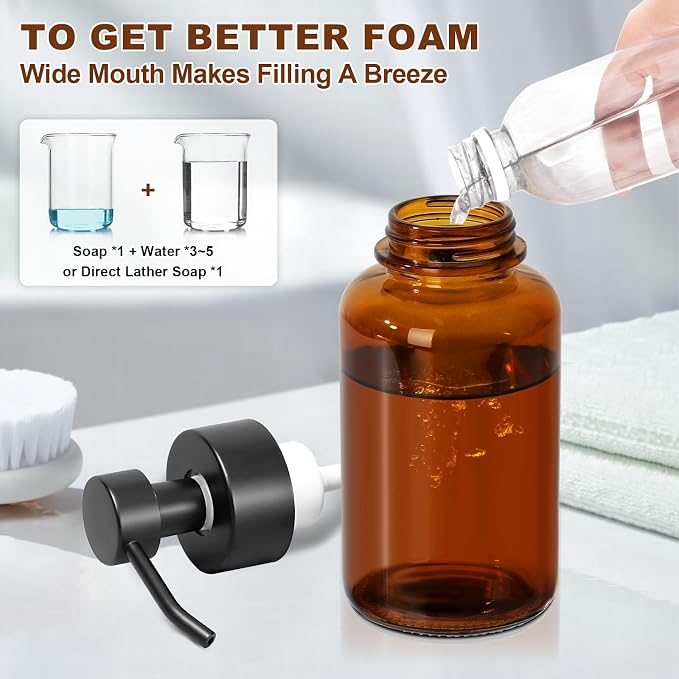 Amber Foam Soap Dispenser, 14.1 oz/400ml Foaming Hand Soap Dispenser, 2 Pack - Image 5