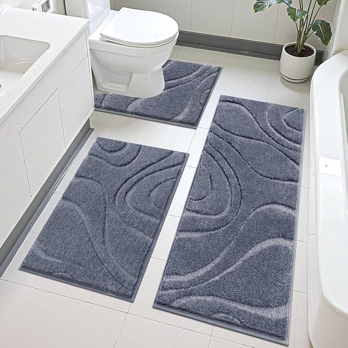 HEBE Bathroom Rug Sets 3 Piece, Non Slip Shower Mats by HEBE