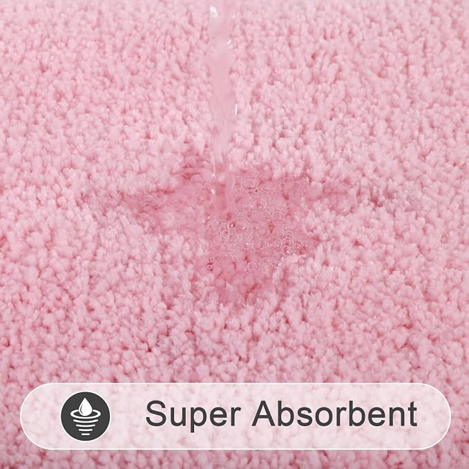 SHACOS Pink Bathroom Rugs Sets 2 Piece 47x20 + 32x20 inch, Non Slip Bath Mat - Image 4