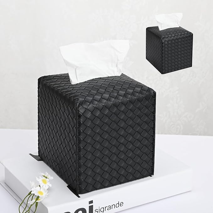 HOMOTEK 2 Pack Tissue Box Cover, Square PU Leather Tissue Holder, Decorative by HOMOTEK