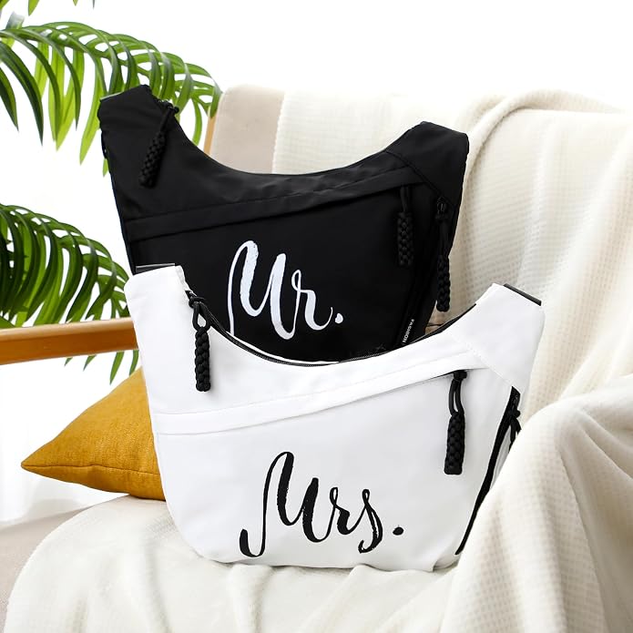2 Pcs Wedding Gift Mr Mrs Crescent Bag Mr Mrs Travel Sling Crossbody Bag - Image 3