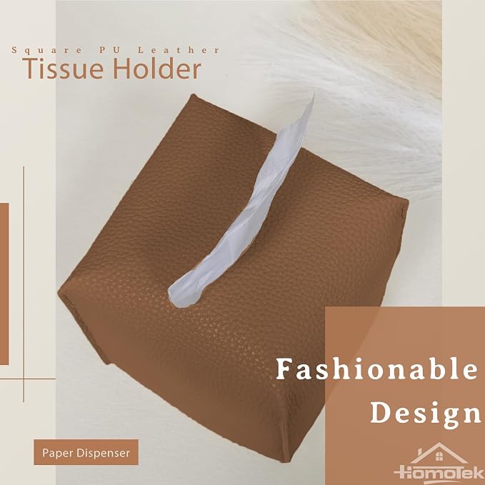 HOMOTEK 2 Pack Tissue Box Cover, Square PU Leather Tissue Holder, Decorative - Image 2
