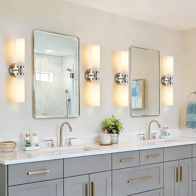 2 Light Brushed Nickel Bathroom Light Fixture Over Mirror, Modern Farmhouse - Image 2