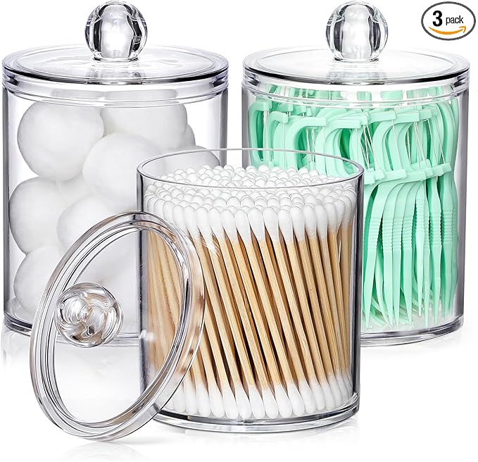 AOZITA 3 Pack Acrylic Qtip Holder Dispenser by AOZITA